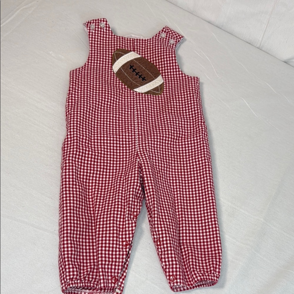 The Bailey Boys Red Gingham Football Overalls sz 12 mo - Picture 2 of 11